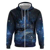Personalised Matariki Kiwi Zip Hoodie Silver Fern LT01 Zip Hoodie Black - Polynesian Pride