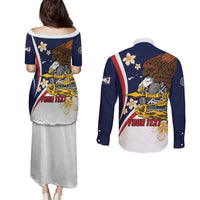 Personalized American Samoa Couples Matching Puletasi and Long Sleeve Button Shirt Amerika Samoa Bald Eagle