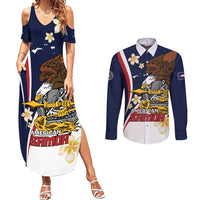 Personalized American Samoa Couples Matching Summer Maxi Dress and Long Sleeve Button Shirt Amerika Samoa Bald Eagle