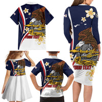 Personalized American Samoa Family Matching Long Sleeve Bodycon Dress and Hawaiian Shirt Amerika Samoa Bald Eagle