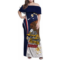 Personalized American Samoa Family Matching Off Shoulder Maxi Dress and Hawaiian Shirt Amerika Samoa Bald Eagle