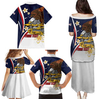 Personalized American Samoa Family Matching Puletasi and Hawaiian Shirt Amerika Samoa Bald Eagle