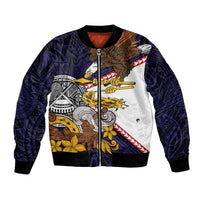American Samoa Eagle Kava Bowl Bomber Jacket Plumeria Polynesian Pattern