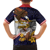American Samoa Eagle Kava Bowl Family Matching Long Sleeve Bodycon Dress and Hawaiian Shirt Plumeria Polynesian Pattern
