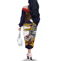 American Samoa Eagle Kava Bowl Family Matching Off The Shoulder Long Sleeve Dress and Hawaiian Shirt Plumeria Polynesian Pattern