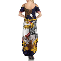 American Samoa Eagle Kava Bowl Family Matching Summer Maxi Dress and Hawaiian Shirt Plumeria Polynesian Pattern