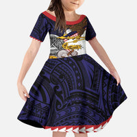 American Samoa Eagle Kava Bowl Kid Short Sleeve Dress Plumeria Polynesian Pattern LT01 KID Black - Polynesian Pride