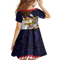 American Samoa Eagle Kava Bowl Kid Short Sleeve Dress Plumeria Polynesian Pattern LT01 - Polynesian Pride