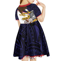 American Samoa Eagle Kava Bowl Kid Short Sleeve Dress Plumeria Polynesian Pattern LT01 - Polynesian Pride