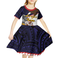 American Samoa Eagle Kava Bowl Kid Short Sleeve Dress Plumeria Polynesian Pattern LT01 - Polynesian Pride