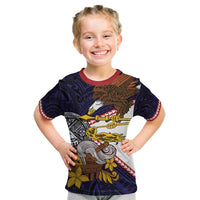 American Samoa Eagle Kava Bowl Kid T Shirt Plumeria Polynesian Pattern