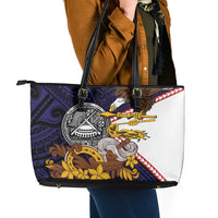 American Samoa Eagle Kava Bowl Leather Tote Bag Plumeria Polynesian Pattern