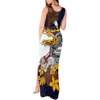 American Samoa Eagle Kava Bowl Tank Maxi Dress Plumeria Polynesian Pattern