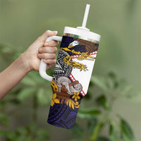 American Samoa Eagle Kava Bowl Tumbler With Handle Plumeria Polynesian Pattern LT01 - Polynesian Pride