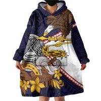 American Samoa Eagle Kava Bowl Wearable Blanket Hoodie Plumeria Polynesian Pattern LT01 - Polynesian Pride