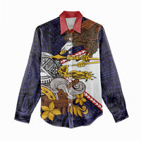 American Samoa Eagle Kava Bowl Women Casual Shirt Plumeria Polynesian Pattern LT01 - Polynesian Pride