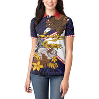 American Samoa Eagle Kava Bowl Women Polo Shirt Plumeria Polynesian Pattern