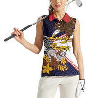 American Samoa Eagle Kava Bowl Women Sleeveless Polo Shirt Plumeria Polynesian Pattern