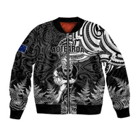 New Zealand Silver Fern Rugby Bomber Jacket Maori Tiki Player With Ta Moko Tribal LT01 Unisex Black - Polynesian Pride