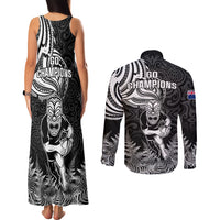 New Zealand Silver Fern Rugby Couples Matching Tank Maxi Dress and Long Sleeve Button Shirts Maori Tiki Player With Ta Moko Tribal LT01 - Polynesian Pride