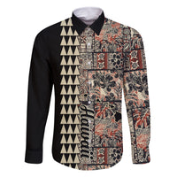 Hawaiian Quilt Family Matching Summer Maxi Dress and Hawaiian Shirt Hibiscus Kakau Vintage Style LT01 Dad's Shirt - Long Sleeve Beige - Polynesian Pride