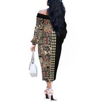 Hawaiian Quilt Off The Shoulder Long Sleeve Dress Hibiscus Kakau Vintage Style LT01 - Polynesian Pride