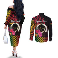 Personalised Vanuatu Port Vila Stay Strong Couples Matching Off The Shoulder Long Sleeve Dress and Long Sleeve Button Shirt Long God Yumi Stanap