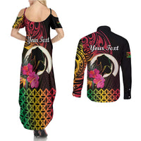 Personalised Vanuatu Port Vila Stay Strong Couples Matching Summer Maxi Dress and Long Sleeve Button Shirt Long God Yumi Stanap