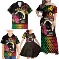 Personalised Vanuatu Port Vila Stay Strong Family Matching Off Shoulder Maxi Dress and Hawaiian Shirt Long God Yumi Stanap LT01 - Polynesian Pride