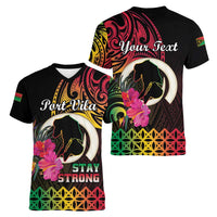 Personalised Vanuatu Port Vila Stay Strong Women V-Neck T-Shirt Long God Yumi Stanap LT01 - Polynesian Pride