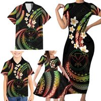 Hawaii Map Kanaka Maoli Family Matching Short Sleeve Bodycon Dress and Hawaiian Shirt Fantastic Frangipani Reggae