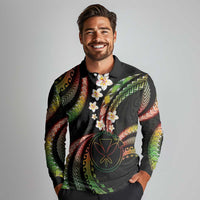 Hawaii Map Kanaka Maoli Long Sleeve Polo Shirt Fantastic Frangipani Reggae