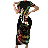 Hawaii Map Kanaka Maoli Short Sleeve Bodycon Dress Fantastic Frangipani Reggae LT01 Long Dress Reggae - Polynesian Pride