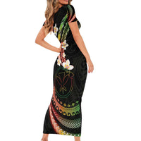 Hawaii Map Kanaka Maoli Short Sleeve Bodycon Dress Fantastic Frangipani Reggae LT01 - Polynesian Pride