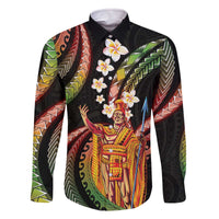 Hawaii King Kamehameha Family Matching Off The Shoulder Long Sleeve Dress and Hawaiian Shirt Fantastic Plumeria Reggae