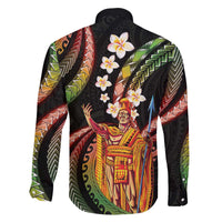 Hawaii King Kamehameha Family Matching Off The Shoulder Long Sleeve Dress and Hawaiian Shirt Fantastic Plumeria Reggae