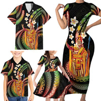 Hawaii King Kamehameha Family Matching Short Sleeve Bodycon Dress and Hawaiian Shirt Fantastic Plumeria Reggae