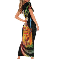 Hawaii King Kamehameha Short Sleeve Bodycon Dress Fantastic Plumeria Reggae LT01 - Polynesian Pride