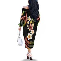 Hawaii Plumeria Reggae Family Matching Off The Shoulder Long Sleeve Dress and Hawaiian Shirt Polynesian Pattern
