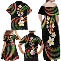 Hawaii Plumeria Reggae Family Matching Off Shoulder Maxi Dress and Hawaiian Shirt Polynesian Pattern