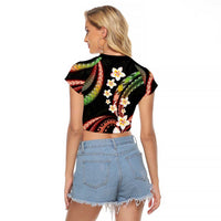 Hawaii Plumeria Reggae Raglan Cropped T Shirt Polynesian Pattern