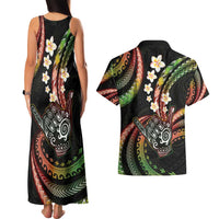 Hawaii Shaka Sign Couples Matching Tank Maxi Dress and Hawaiian Shirt Fantastic Frangipani Reggae