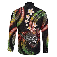 Hawaii Shaka Sign Family Matching Off The Shoulder Long Sleeve Dress and Hawaiian Shirt Fantastic Frangipani Reggae