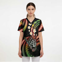 Hawaii Shaka Sign Scrub Top Fantastic Frangipani Reggae - Polynesian Pride