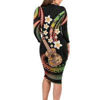 Hawaiian Ukulele Long Sleeve Bodycon Dress Jawaiian Fantastic Plumeria LT01 - Polynesian Pride