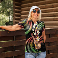 Hawaiian Ukulele Women Polo Shirt Jawaiian Fantastic Plumeria