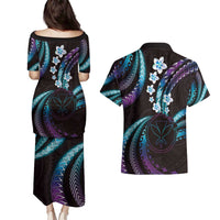 Hawaii Map Kanaka Maoli Couples Matching Puletasi and Hawaiian Shirt Fantastic Frangipani Amethyst Gradient LT01 - Polynesian Pride