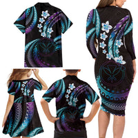 Hawaii Map Kanaka Maoli Family Matching Long Sleeve Bodycon Dress and Hawaiian Shirt Fantastic Frangipani Amethyst Gradient LT01 - Polynesian Pride