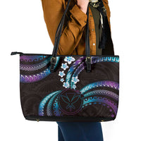 Hawaii Map Kanaka Maoli Leather Tote Bag Fantastic Frangipani Amethyst Gradient LT01 - Polynesian Pride