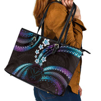 Hawaii Map Kanaka Maoli Leather Tote Bag Fantastic Frangipani Amethyst Gradient LT01 - Polynesian Pride